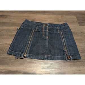 Ted Baker Denim Mini Skirt Gold Zippers Blue Dark Wash Size 2